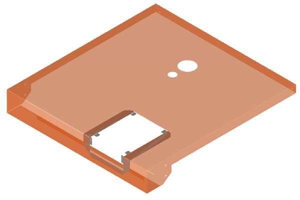 Boiler lid seen from underneath with the bent adapter liner positioned in the controller aperture
